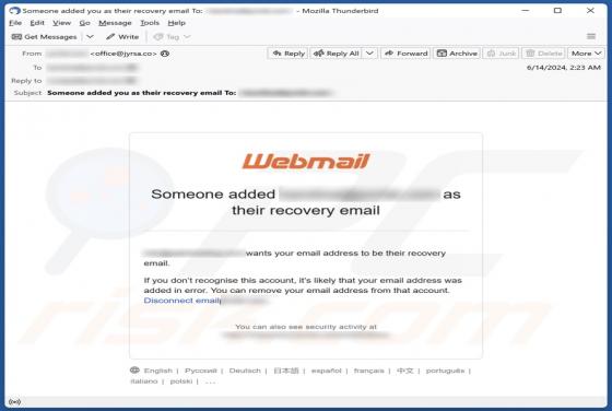 Oszustwo e-mailowe Someone Added You As Their Recovery