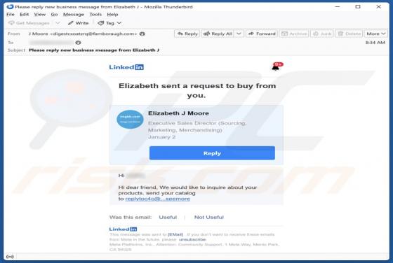 Oszustwo e-mailowe LinkedIn Request To Buy From You