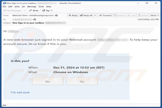 Oszustwo e-mailowe New Web Browser Just Signed In