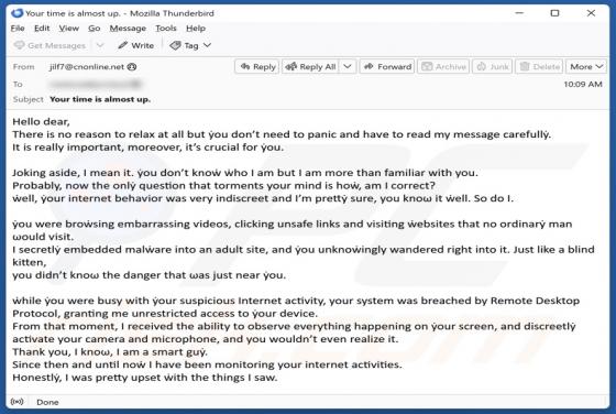 Oszustwo e-mailowe Your System Was Breached By Remote Desktop Protocol