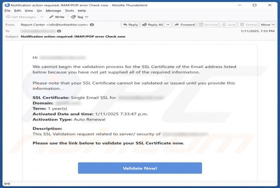 Oszustwo e-mailowe Validation Process For The SSL Certificate