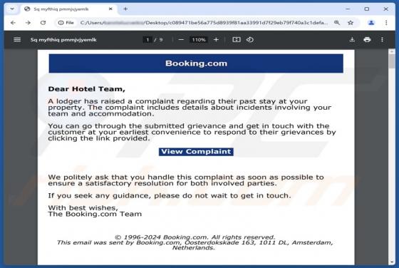 Oszustwo e-mailowe Booking.com