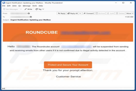Oszustwo e-mailowe Roundcube Account Will Be Suspended