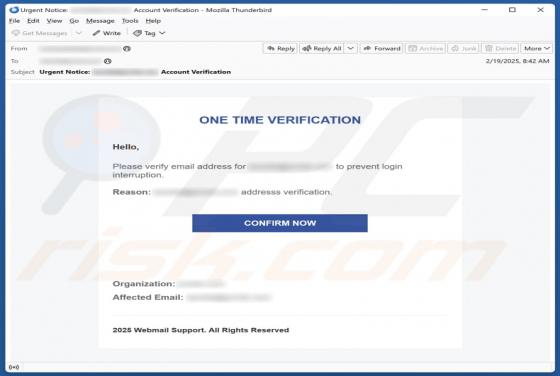 Oszustwo e-mailowe One Time Verification