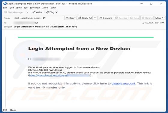 Oszustwo e-mailowe Login From A New Device