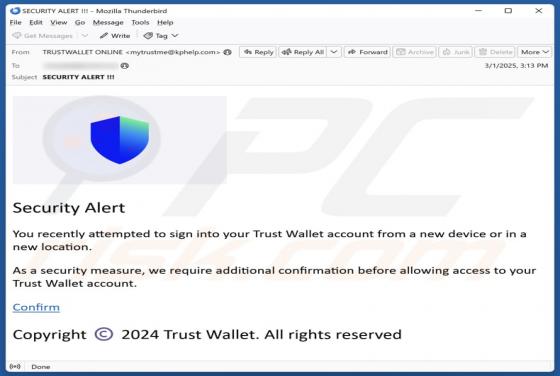 Oszustwo e-mailowe Trust Wallet Sign-In Attempt