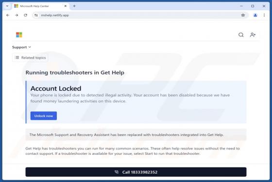 Microsoft Account Locked POP-UP Oszustwo