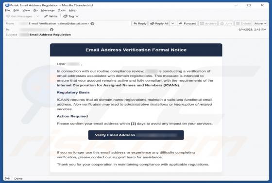 Email Address Verification Formal Notice Oszustwo