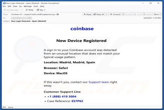 Oszustwo e-mailowe Coinbase Device Registration