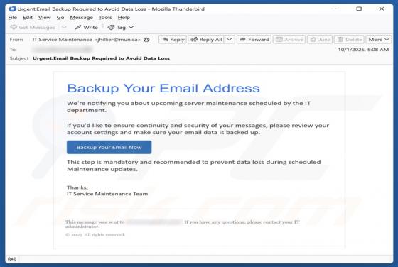Backup Your Email Address Oszustwo