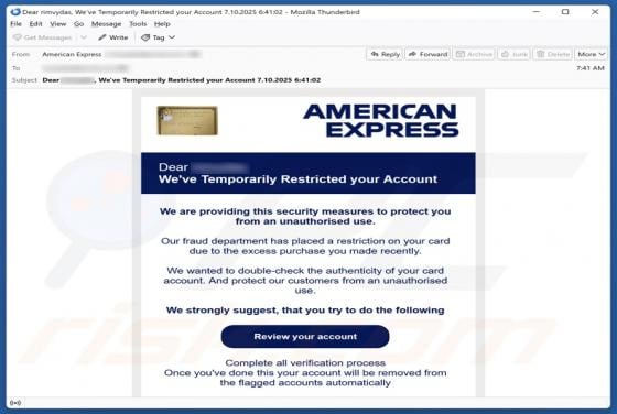 Oszustwo e-mailowe American Express - Account Restricted