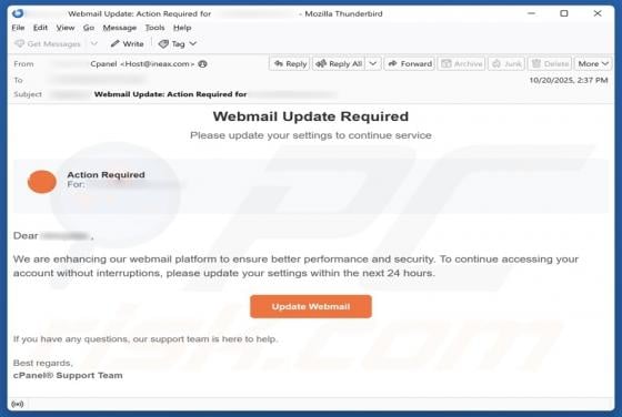 cPanel - Webmail Update Required Oszustwo