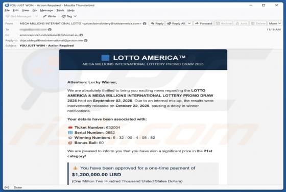 Oszustwo e-mailowe LOTTO AMERICA