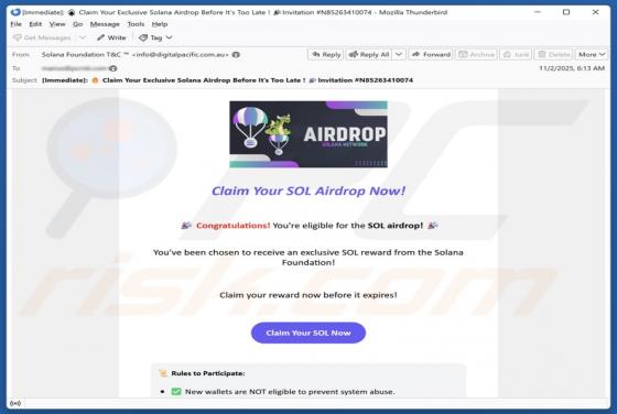Oszustwo e-mailowe Solana Airdrop