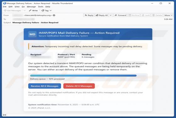 Oszustwo e-mailowe IMAP/POP3 Mail Delivery Failure
