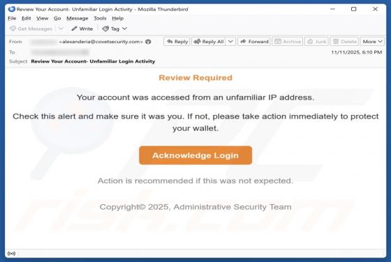 Oszustwo e-mailowe Account Accessed From An Unfamiliar IP Address