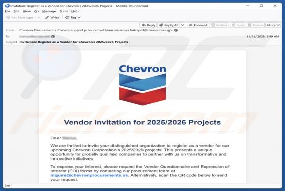 Oszustwo e-mailowe Chevron - Vendor Invitation