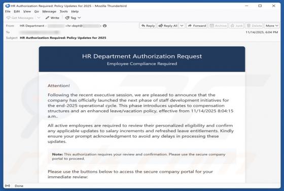 Oszustwo e-mailowe HR Department Authorization Request