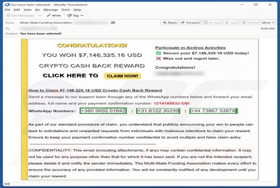 Oszustwo e-mailowe Crypto Cash Back Reward