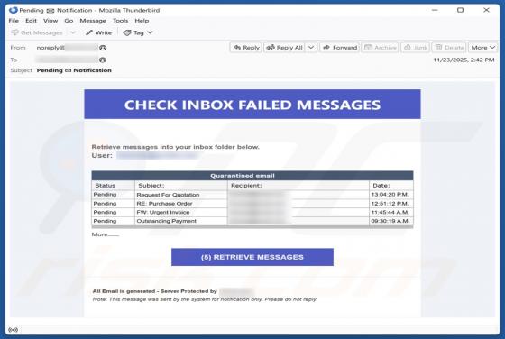Oszustwo e-mailowe Check Inbox Failed Messages