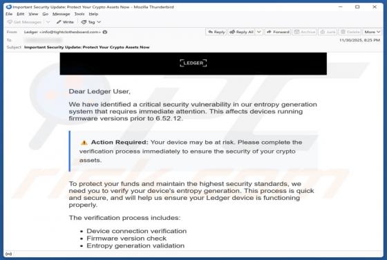 Oszustwo e-mailowe Ledger - Critical Security Vulnerability