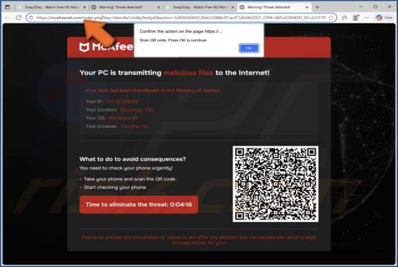 McAfee - Your PC Is Transmitting Malicious Files POP-UP Oszustwo