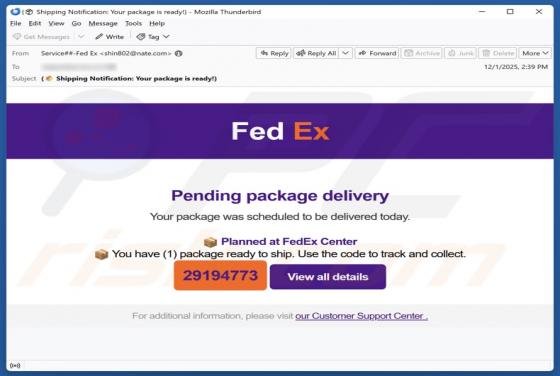 Oszustwo e-mailowe FedEx - Pending Package Delivery