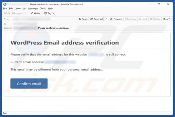 WordPress Email Address Verification Oszustwo