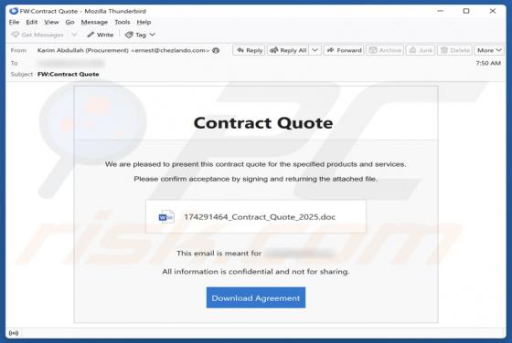 Oszustwo e-mailowe Contract Quote