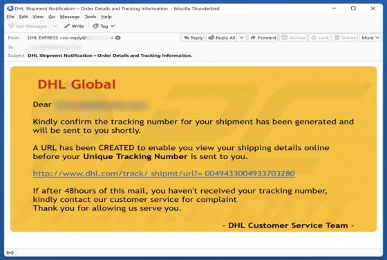 Oszustwo e-mailowe DHL Global - Shipment Tracking Number