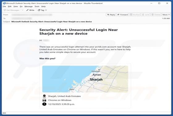 Oszustwo e-mailowe Security Alert: Unsuccessful Login On A New Device