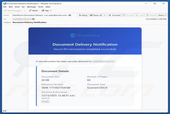 Oszustwo e-mailowe SharePoint Document Delivery Notification