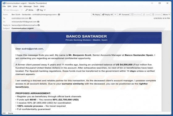 Oszustwo e-mailowe Santander Bank - Unclaimed Balance