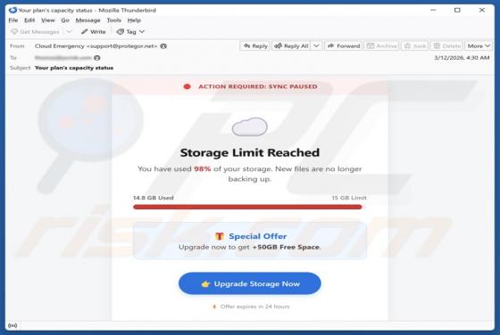Oszustwo e-mailowe Storage Limit Reached