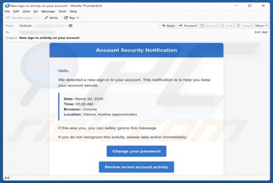 Oszustwo e-mailowe Account Security Notification