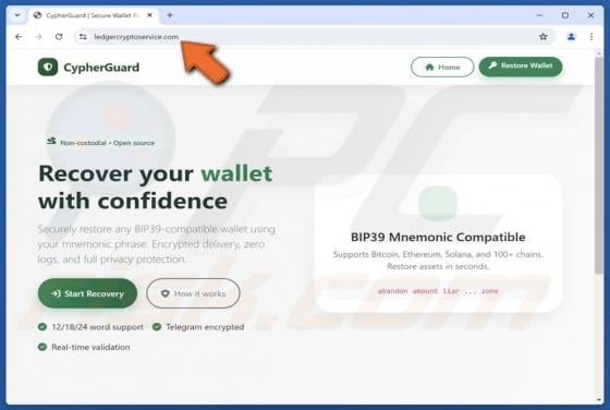 Fałszywy CypherGuard Cryptowallet Recovery Tool Oszustwo