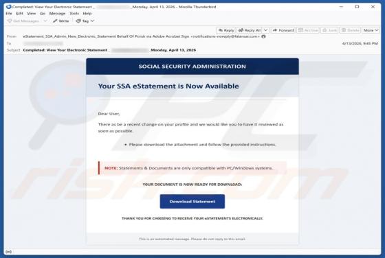 Social Security Administration (SSA) eStatement oszustwo e-mailowe