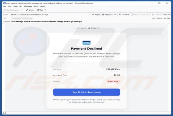 Cloud Services - Payment Declined oszustwo e-mailowe