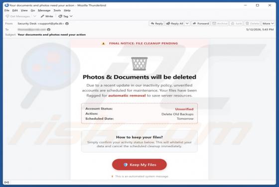 Photos & Documents Will Be Deleted oszustwo e-mailowe