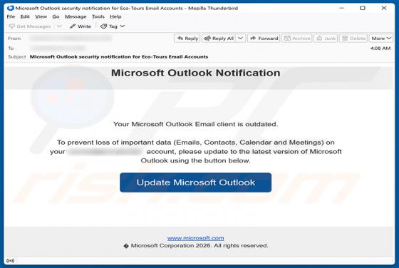 Your Microsoft Outlook Email Client Is Outdated oszustwo