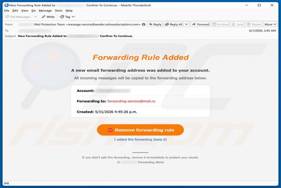 Forwarding Rule Added oszustwo e-mailowe