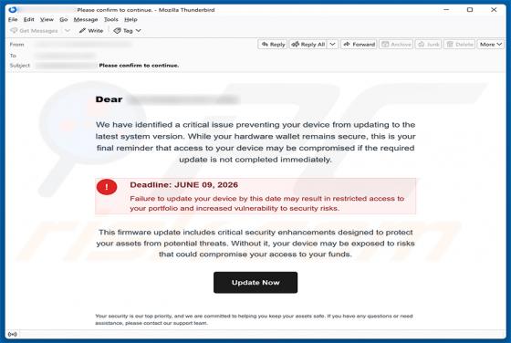 Update Your Hardware Wallet oszustwo e-mailowe