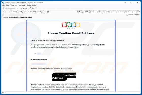 Zoho Email Address Verification oszustwo