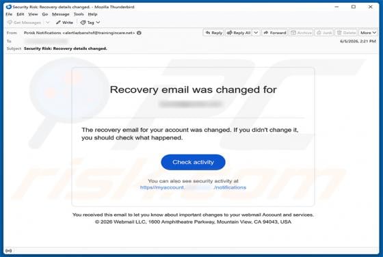 Recovery Email Was Changed oszustwo