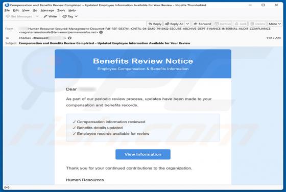 Benefits Review Notice oszustwo e-mailowe