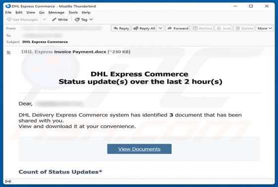 DHL Express Commerce Status Update oszustwo e-mailowe