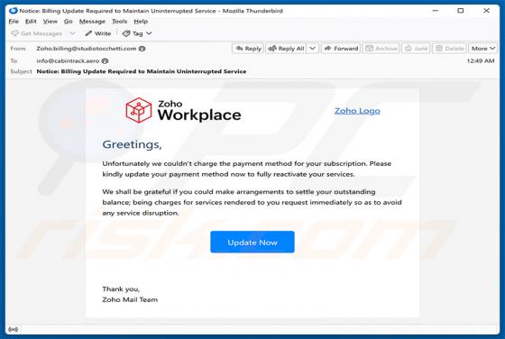 Zoho Workplace Payment Method Update oszustwo e-mailowe