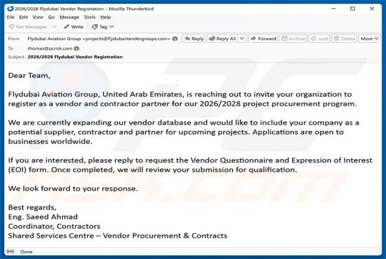 Flydubai Vendor Registration oszustwo e-mailowe