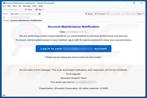 Account Maintenance Notification oszustwo e-mailowe