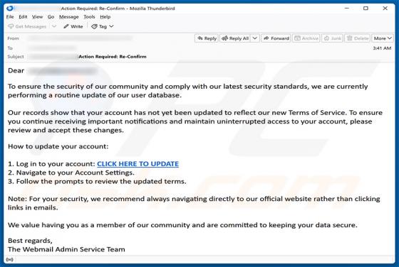 Routine Update Of User Database oszustwo e-mailowe